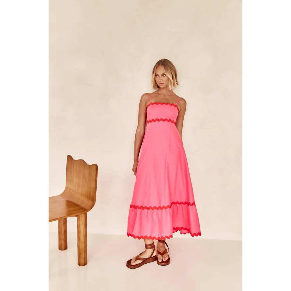 Women's 2025 Summer Spaghetti Straps Smocked Waist Ruffle Hem Maxi Dress Flowy A Line Beach Sundress Solid Color RIC Rac Casual Street Style Long Dress