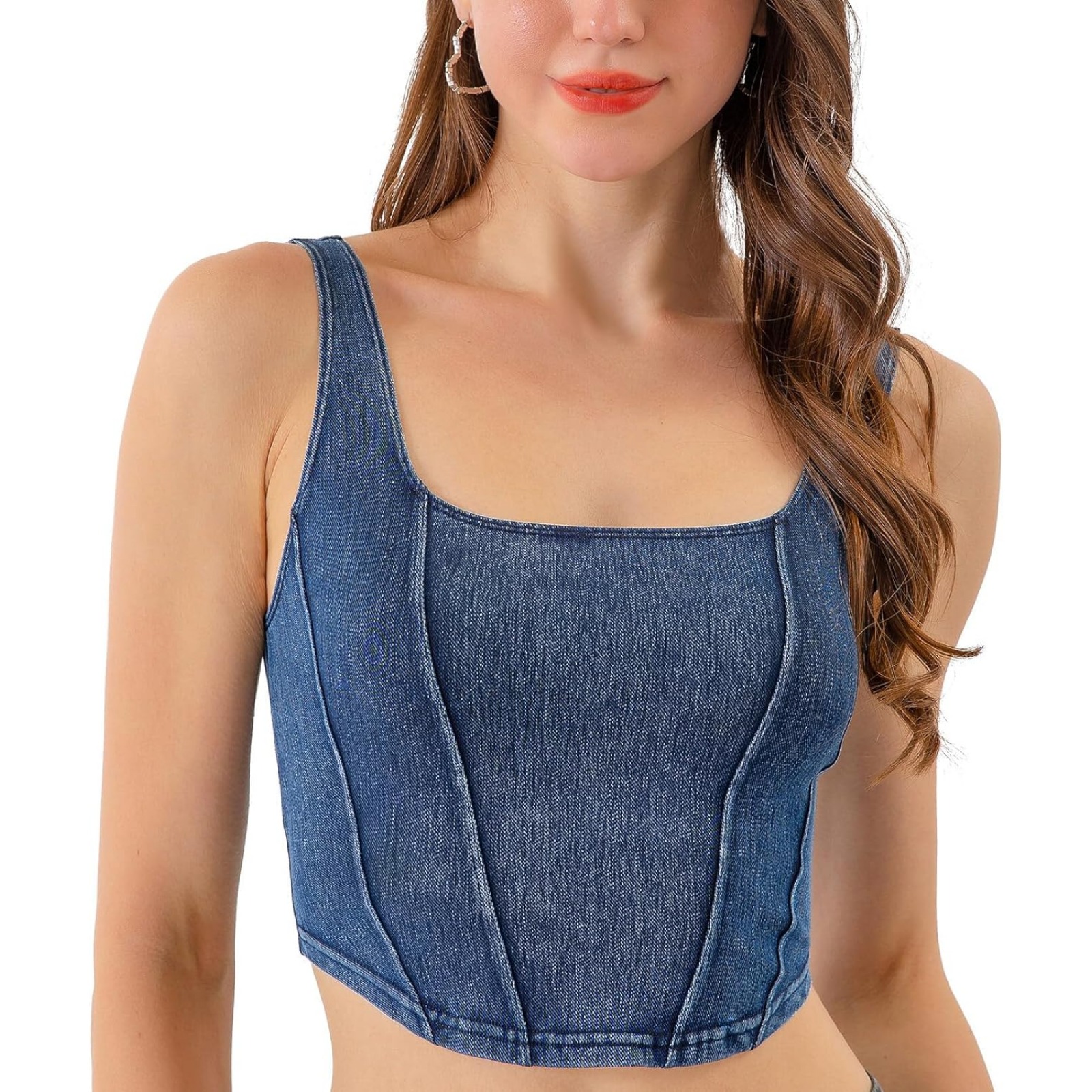 牛仔瑜伽运动背心女 U型弹力显瘦美背 外穿速干健身上衣