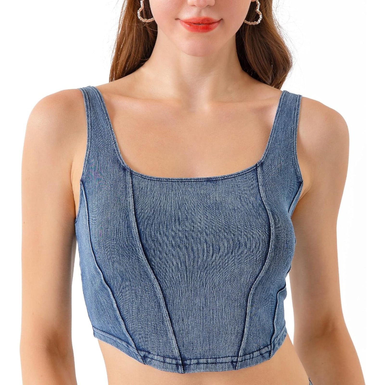 牛仔瑜伽运动背心女 U型弹力显瘦美背 外穿速干健身上衣