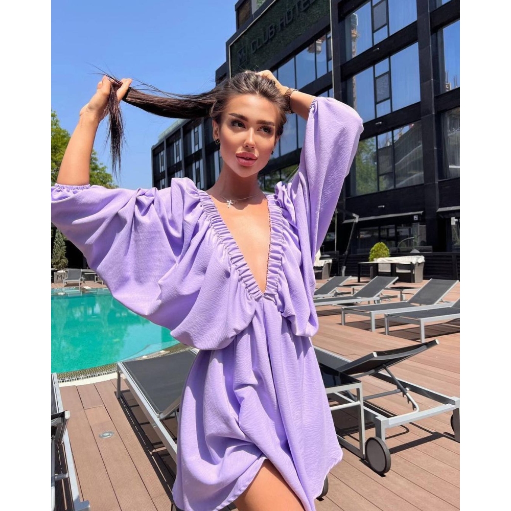 2025欧美跨境亚马逊新款V领长袖连衣裙自主设计泡泡袖大摆裙