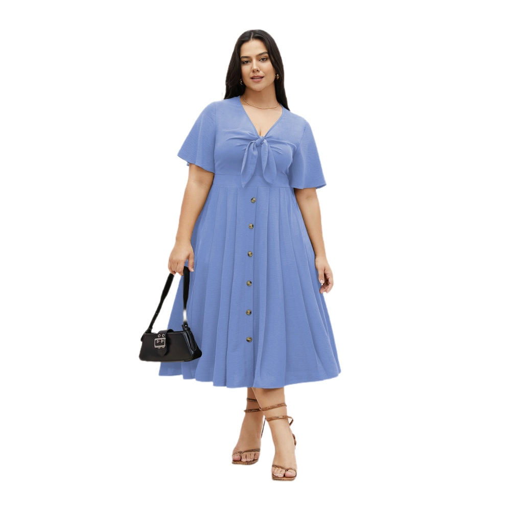 Women's Plus Size Summer Deep V Neck Maxi Dress Flattering Cinched Waist Full Ball Gown Skirt Sexy Boho Vacation Beach Dress Flowy Elegant Ruffled Sleeve Dress