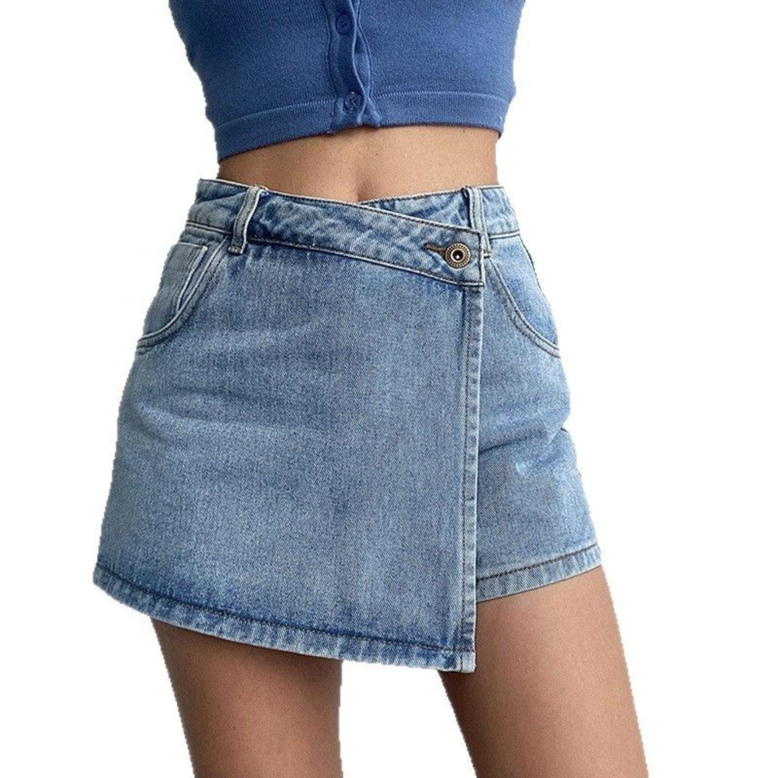 Women's Jean Skorts High Waisted Button Front Denim Skort Asymmetrical Hem Jean Shorts Jean Skirts