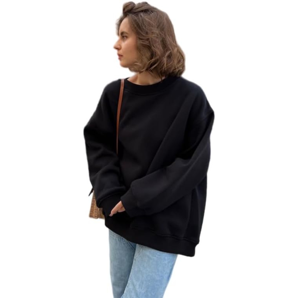 Women's Fall Winter Heavyweight Crew Neck Long Sleeve Pullover Tops Oversized Solid Ribbed Cuffs Sweatshirts Hoodies Street Style Casual Comfy Fashion Outfits   