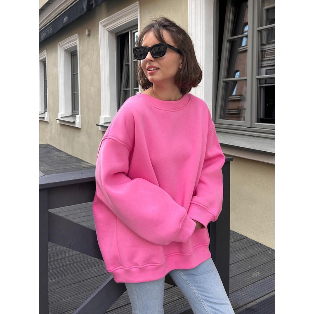 Women's Fall Winter Heavyweight Crew Neck Long Sleeve Pullover Tops Oversized Solid Ribbed Cuffs Sweatshirts Hoodies Street Style Casual Comfy Fashion Outfits   