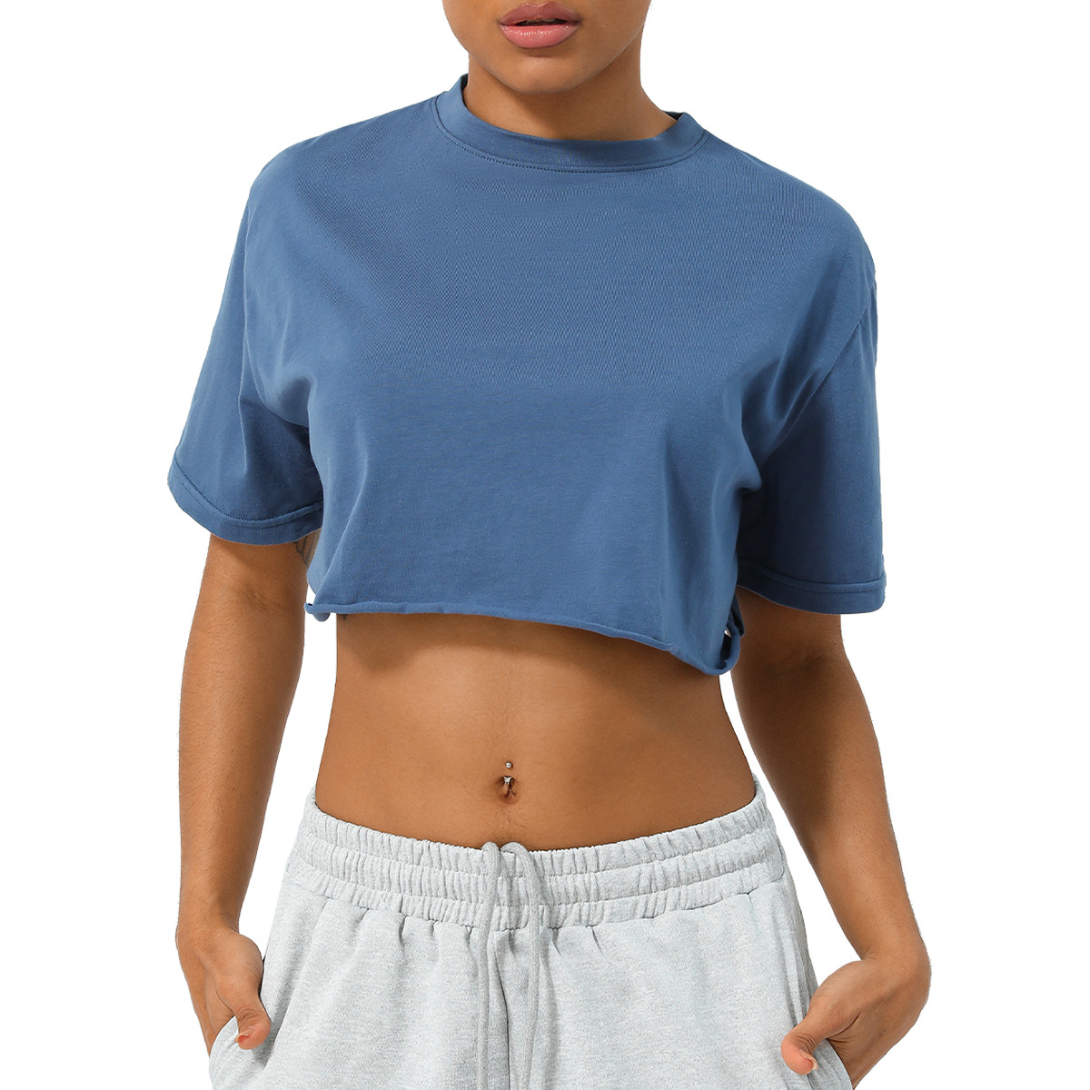 Women's Cotton Basic Crop Top Crewneck Short Sleeve T Shirt Casual Loose Fit Summer Solid Crop Tops Yoga Gym Sports Workout Running Cropped Tops 