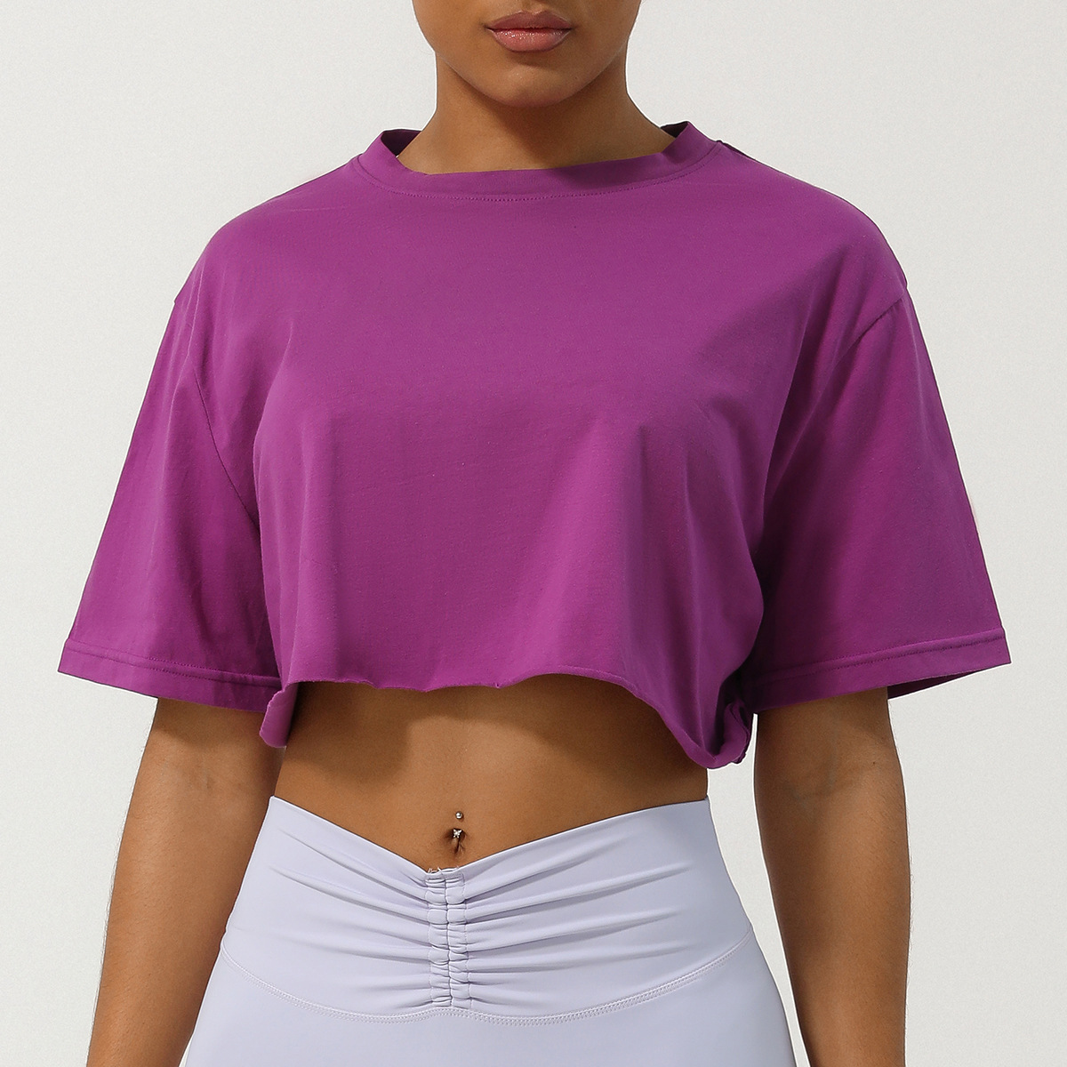 Women's Cotton Basic Crop Top Crewneck Short Sleeve T Shirt Casual Loose Fit Summer Solid Crop Tops Yoga Gym Sports Workout Running Cropped Tops 
