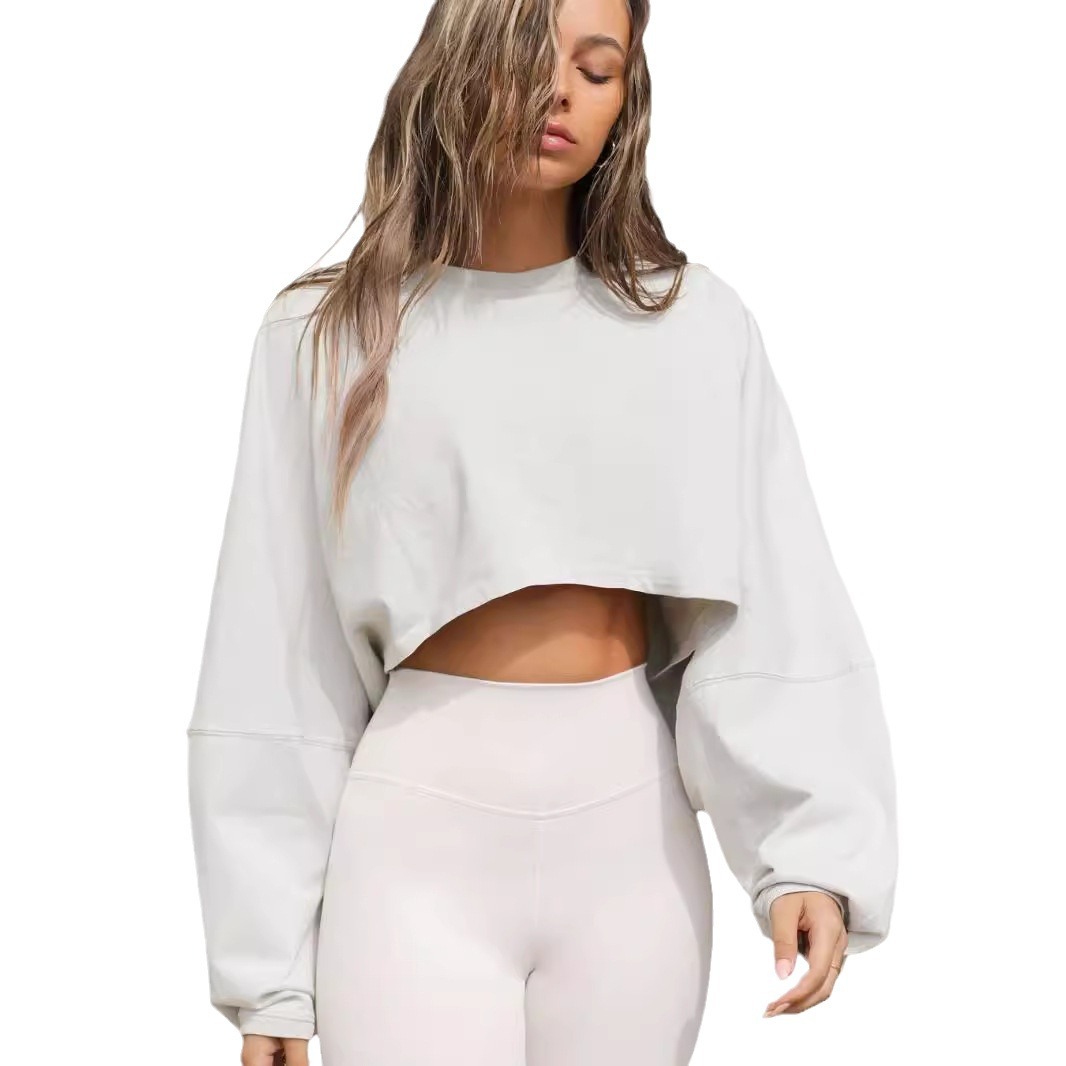 Women's Cropped Sweatshirt Long Sleeve Crew Neck Ribbed Hem Y2K Athletic Top Drop Shoulder Street to Gym Essential Breathable Layering Piece for Yoga & Running