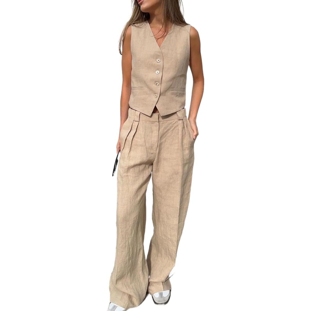 马甲休闲裤两件套欧美2024春夏新款女时尚无袖马甲低腰裤套装