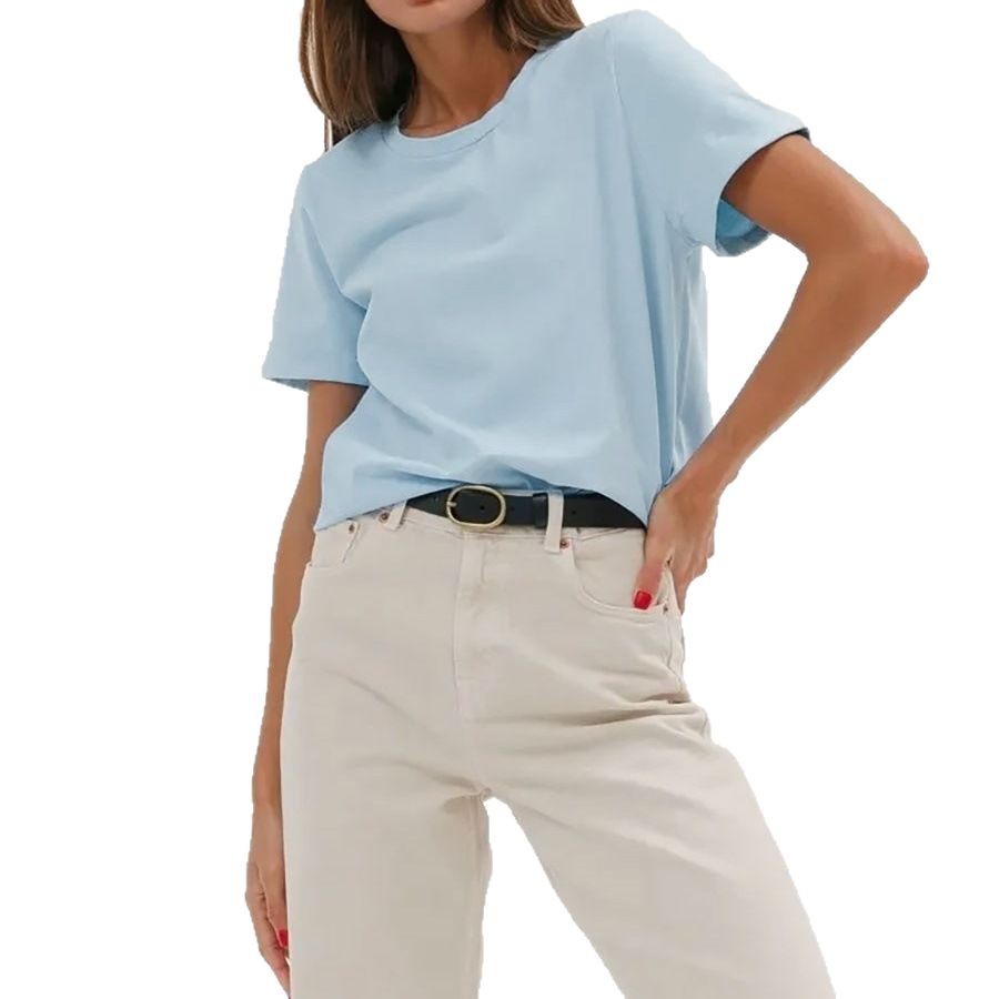 短袖T恤欧美2025夏季新款女时尚休闲居家通勤纯色圆领上衣女