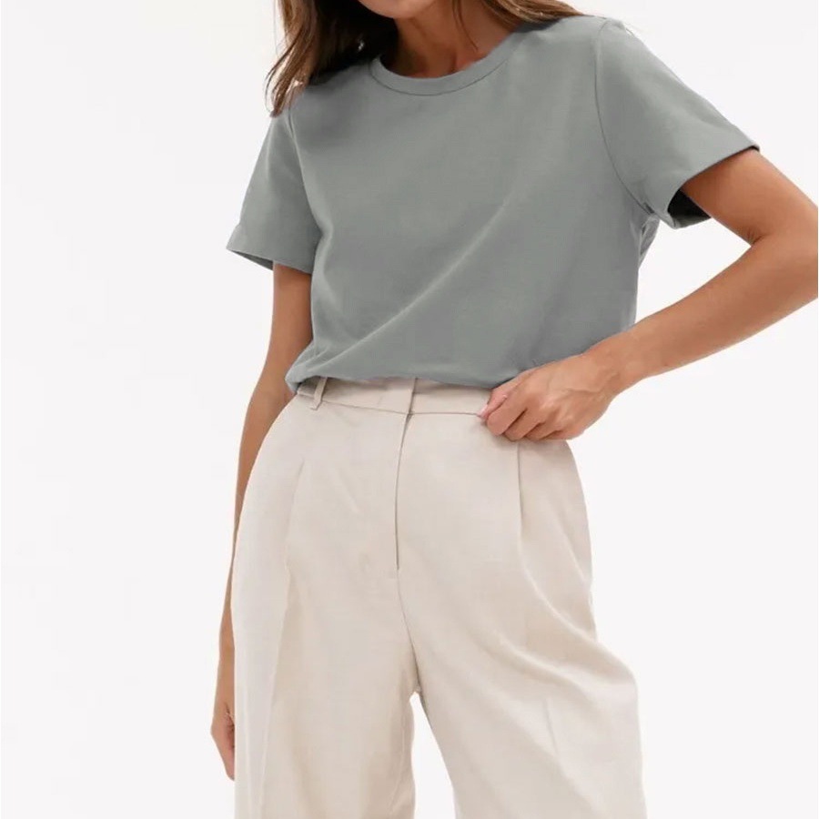 短袖T恤欧美2025夏季新款女时尚休闲居家通勤纯色圆领上衣女