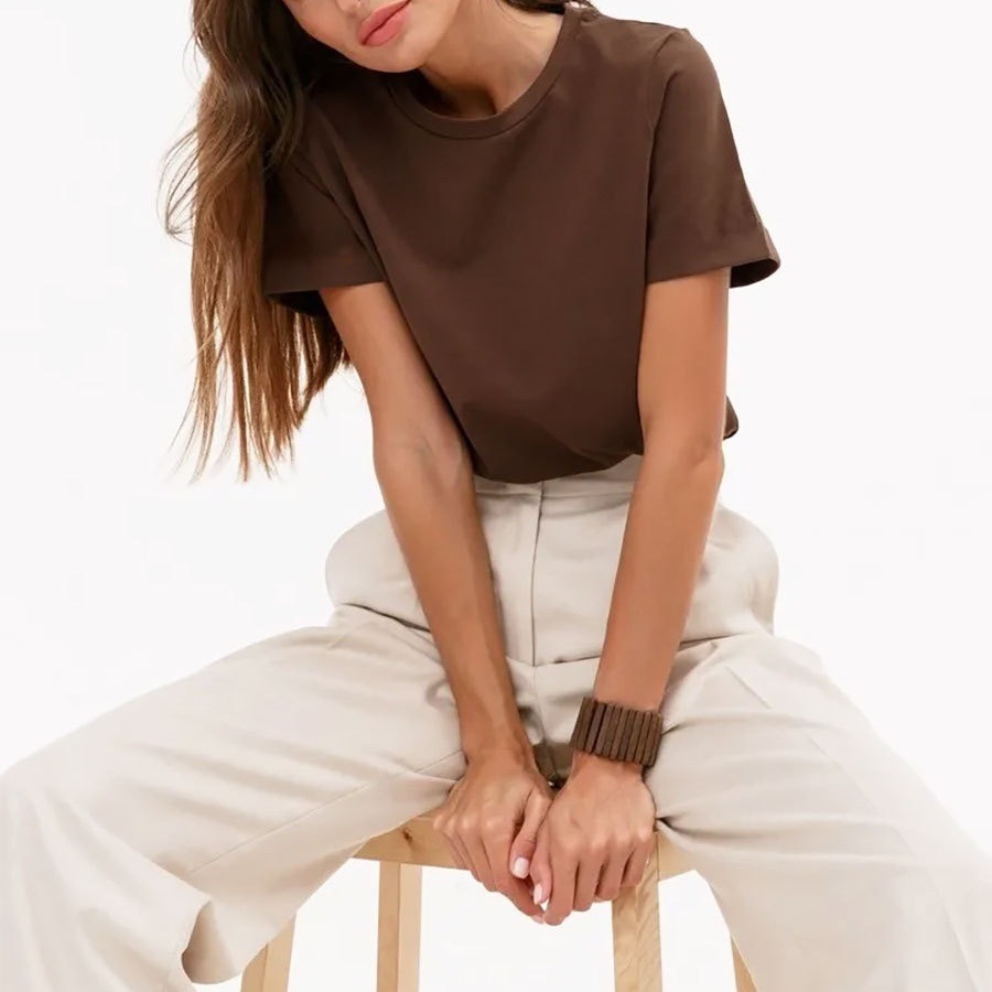 短袖T恤欧美2025夏季新款女时尚休闲居家通勤纯色圆领上衣女