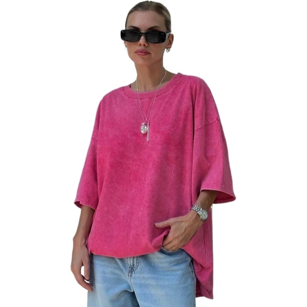 Women's Summer Cotton-Blend T-Shirts Crew Neck Short Sleeve Sweatshirt Unisex Heavyweight T Shirt Y2K Retro Casual Washed Relaxed Fit Top Daily Sports Street Style Essential