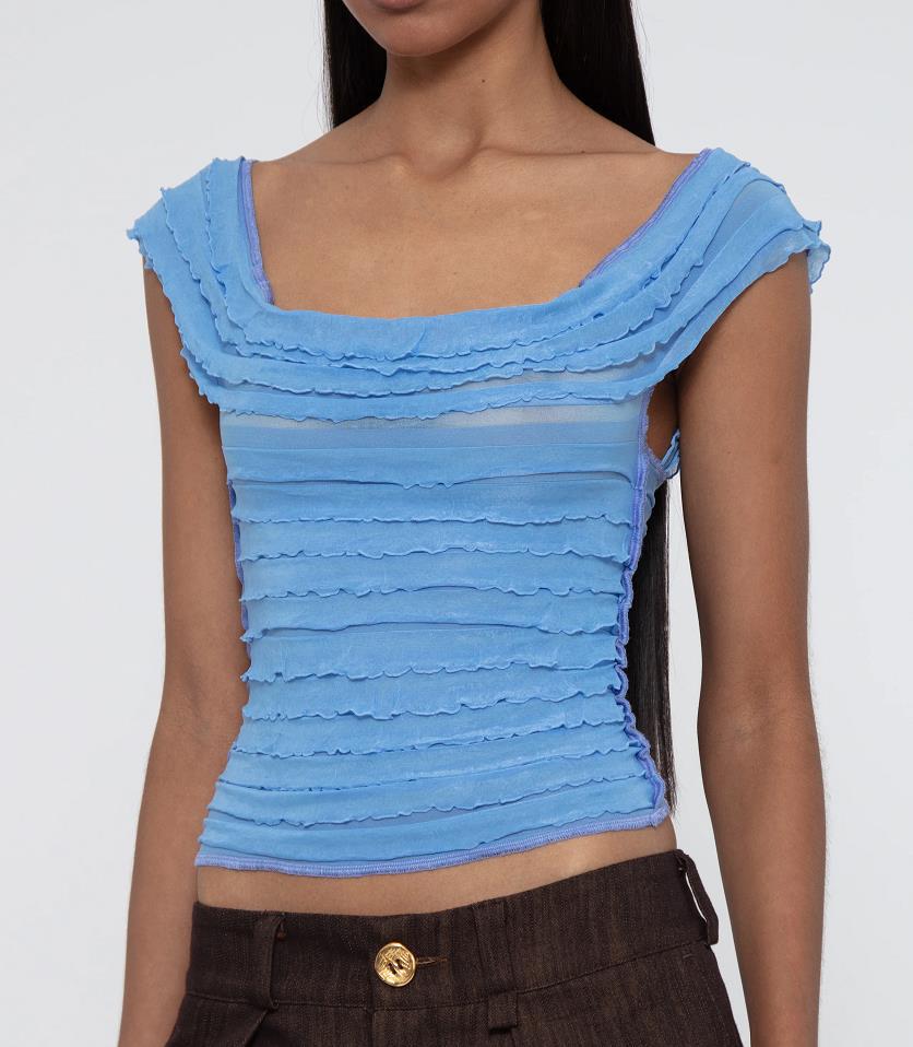 女士外出罩衫衬衫衬衫露脐上衣合身无袖褶皱褶边卡米衬衫Y2k褶裥夏季背心