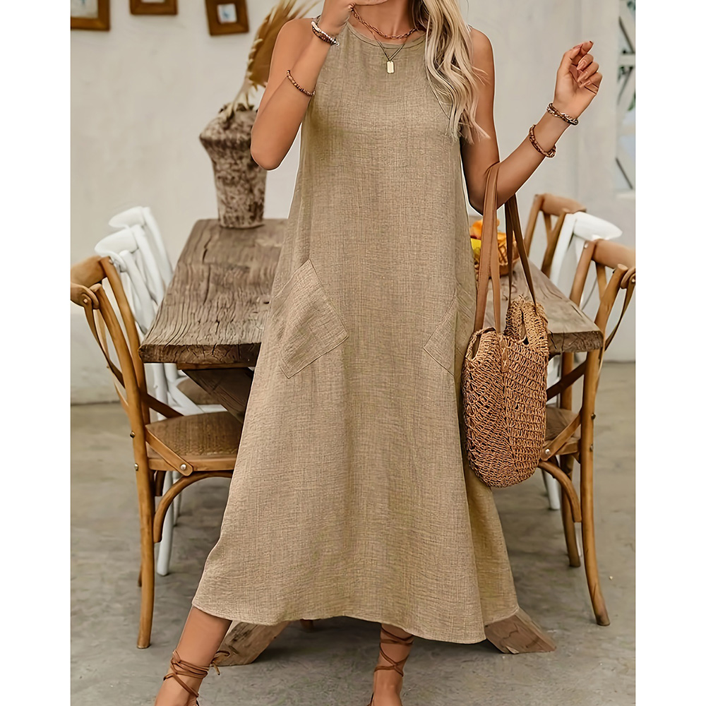 Long Dresses for Women Casual Summer V Neck Sleeveless Dress Maxi Beach Trendy Modest Loose Tunic Long Flowy Dress