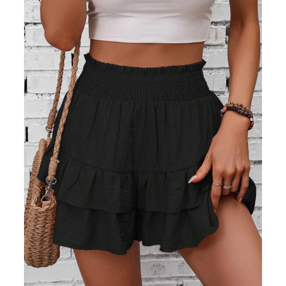Women's Summer High Waisted Flowy Wide Leg Skort Shorts Versatile Adjustable Pleated Waist Mini Skirt Y2K Casual Chic Boho Ruffle Hem Trendy Beach Shorts 