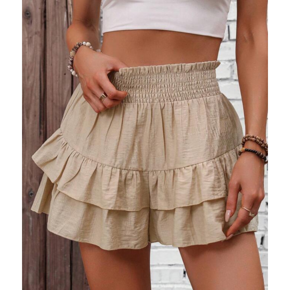 Women's Summer High Waisted Flowy Wide Leg Skort Shorts Versatile Adjustable Pleated Waist Mini Skirt Y2K Casual Chic Boho Ruffle Hem Trendy Beach Shorts 