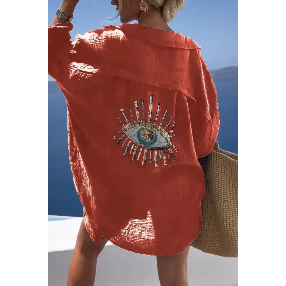 欧美跨境外贸女装2024年春夏新款亚马逊翻领长袖棉麻休闲时尚衬衫