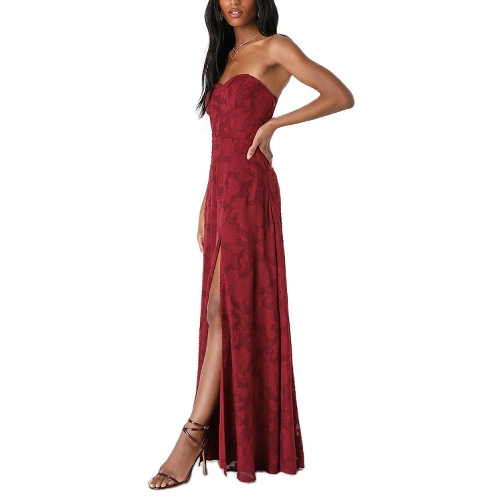 女士意大利面肩带无袖碎花及地长裙飘逸的A线婚礼宾客礼服