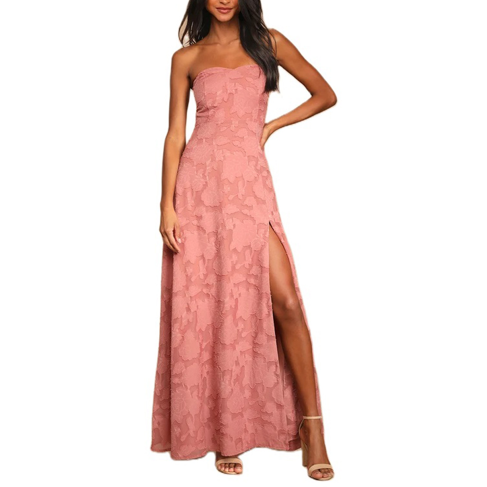 女士意大利面肩带无袖碎花及地长裙飘逸的A线婚礼宾客礼服