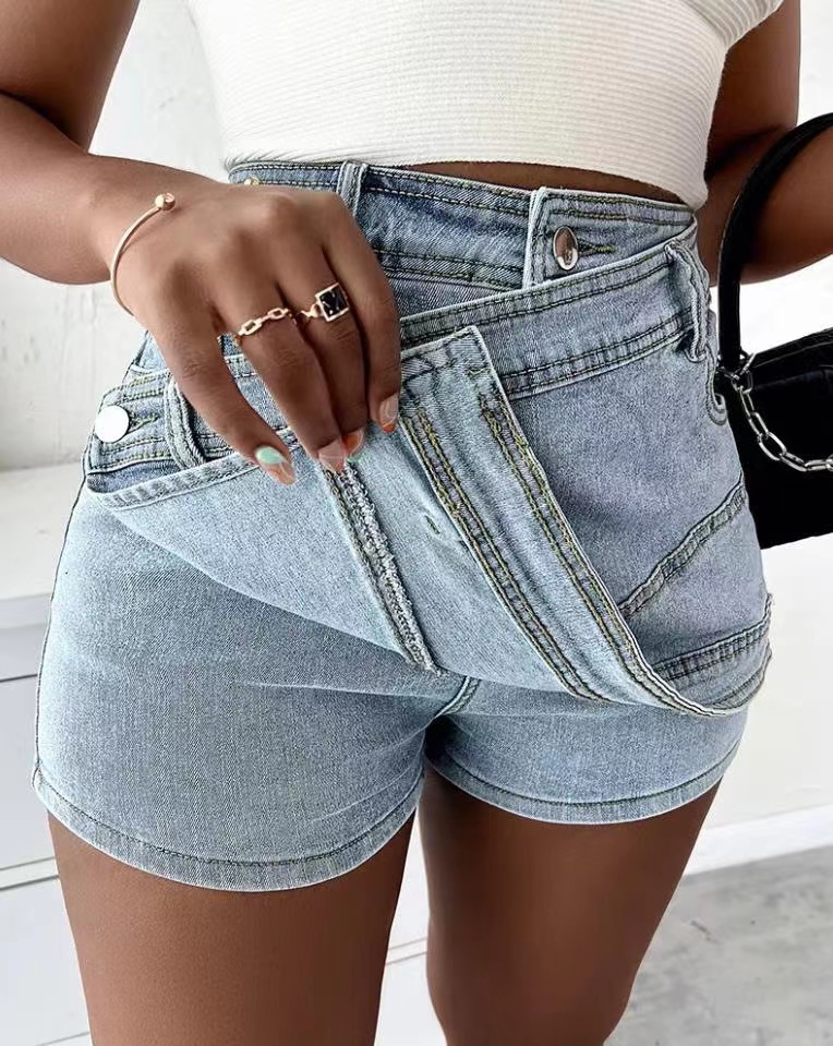 Women's High-Waist A-Line Denim Skort Irregular Summer Hybrid Shorts Skirt A-Line Denim Skort Fashion