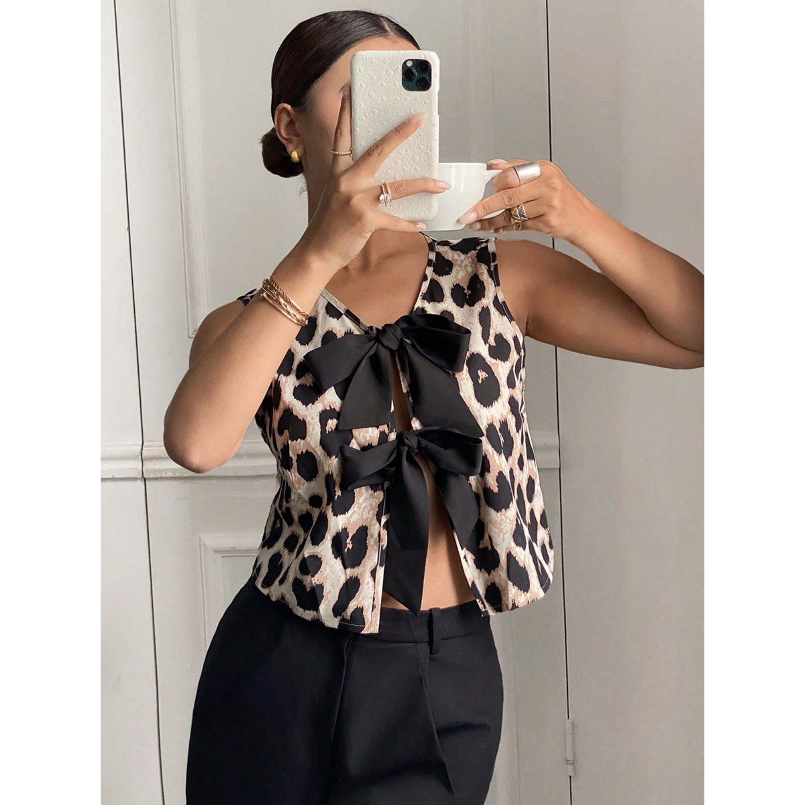 豹纹小背心欧美性感辣妹小外套系带开衫女