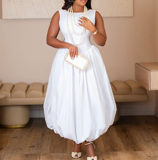 Womens Summer Sexy Bubble Maxi Dress Solid Color Sleeveless Tank Backless Long Swing Dresses