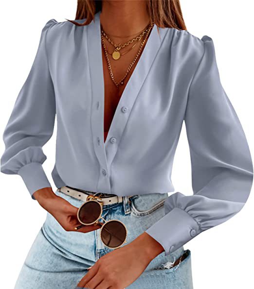 Women's Solid Color Long-Sleeve Minimalist Blouse Elegant & Versatile Shirt 