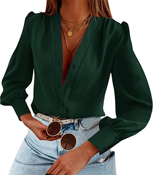 Women's Solid Color Long-Sleeve Minimalist Blouse Elegant & Versatile Shirt 