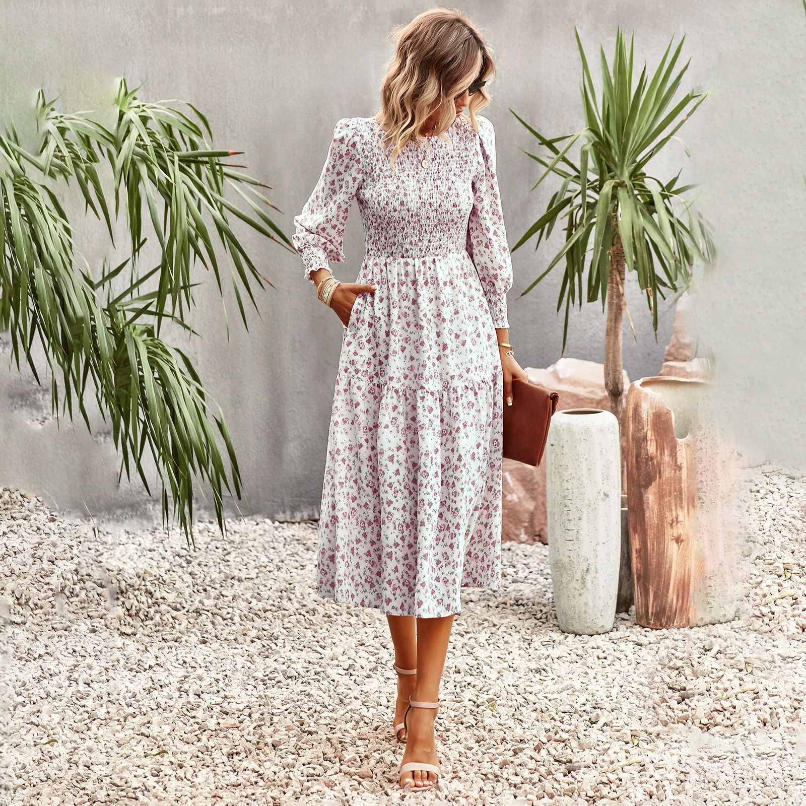 Women's Stylish Waist-Contracted Floral Print Maxi Dress Perfect for Relaxing Vacations and Everyday Chic