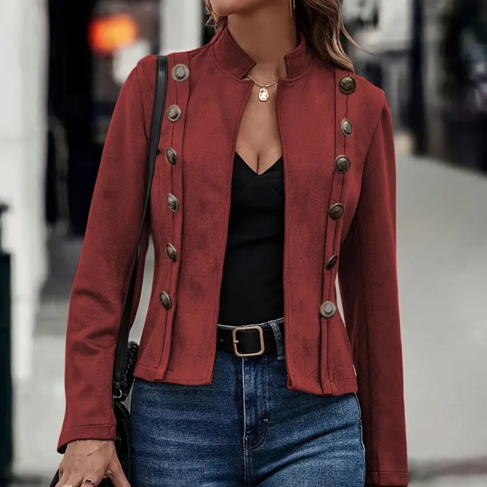 纯色双排扣装饰夹克新款鹿皮绒复古长袖外套
