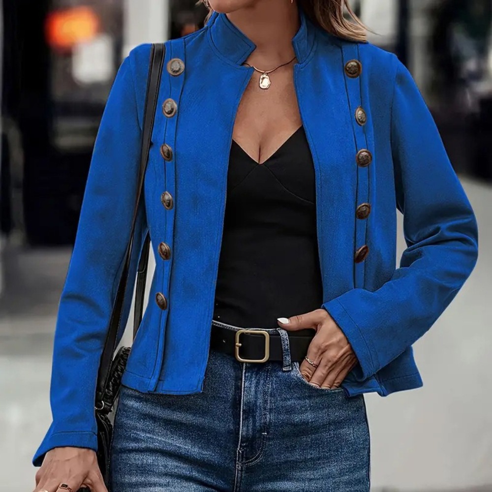 纯色双排扣装饰夹克新款鹿皮绒复古长袖外套