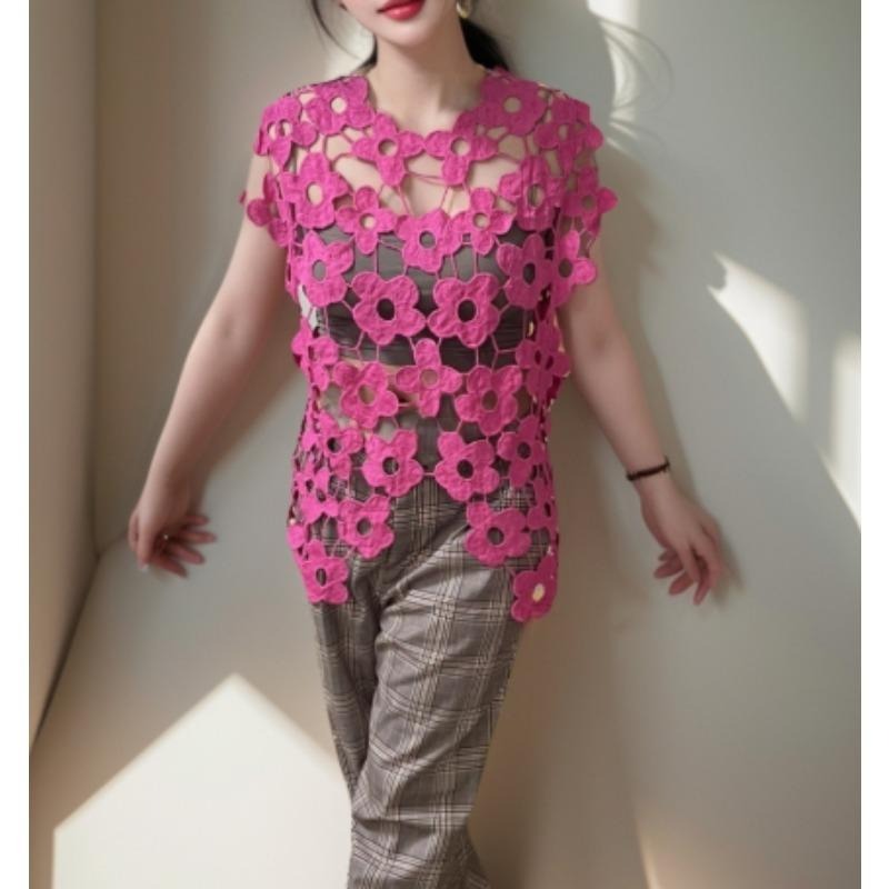 镂空马甲夹绣花宽松罩衫背心时尚马夹叠穿镂空外上衣