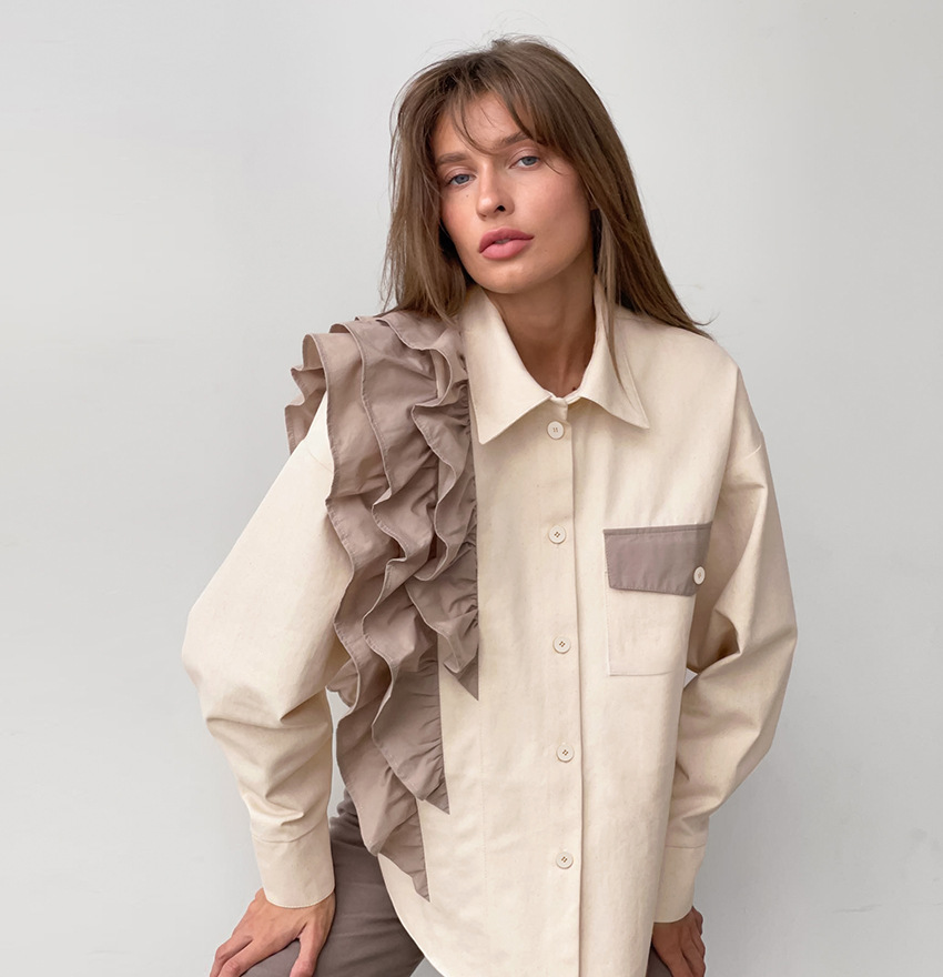 设计感小众衬衫不对称上衣新款宽松撞色休闲