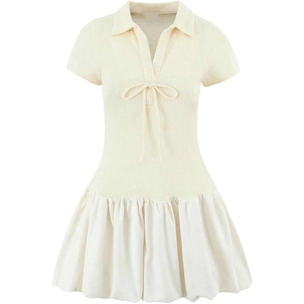 新款跨境欧美风新款女装经典百搭洋气款蝴蝶结拼接连衣裙女