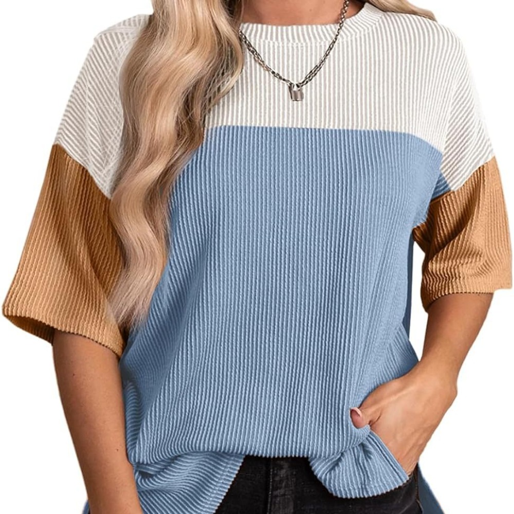 New Arrival Solid Color Round Neck Shirt Fashionable & Versatile Color-Block Casual Blouse with Elegant Appeal