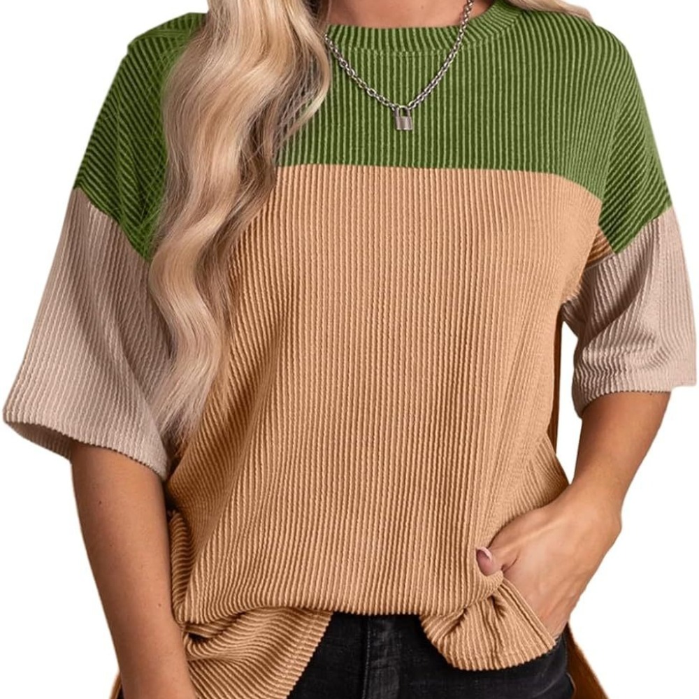 New Arrival Solid Color Round Neck Shirt Fashionable & Versatile Color-Block Casual Blouse with Elegant Appeal