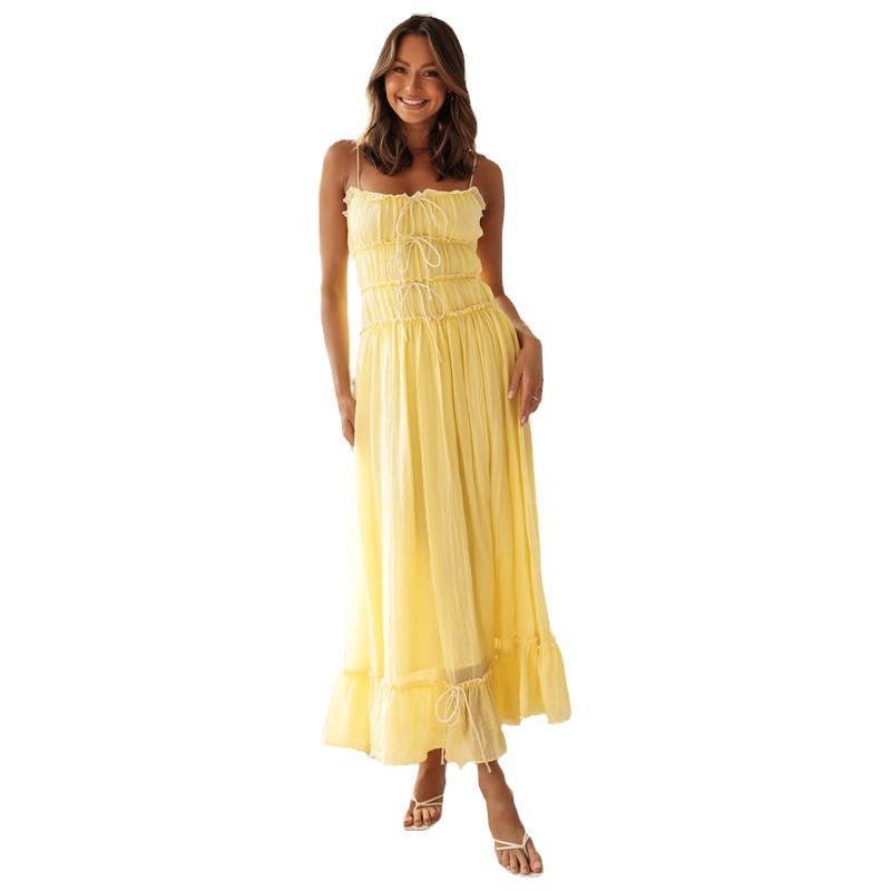 Women’s Off-Shoulder Strappy Patchwork Maxi Dress Stylish Sleeveless Summer Dress