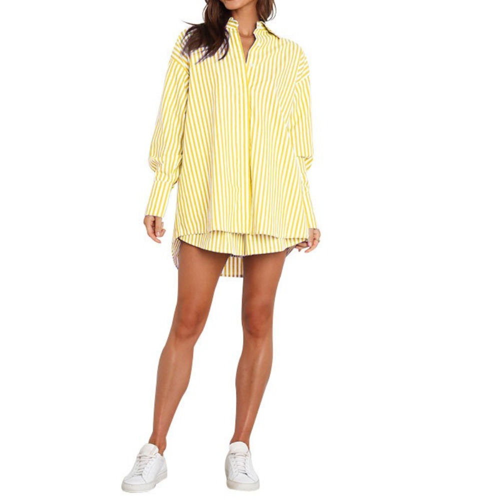 Stylish Women’s Two-Piece Set for Spring-Summer Striped Long-Sleeve Shirt Ensemble for Work & Leisure