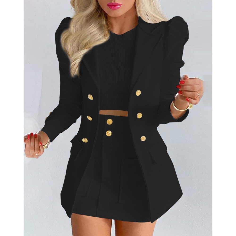 Women's Fall 2 Piece Outfits Casual Long Sleeve Button Floral Print Blazer Skirt Suits Slim Fit Coat High Waist Mini Skirt Set Elegant Work Outfit for Business Meetings & Professional Events 