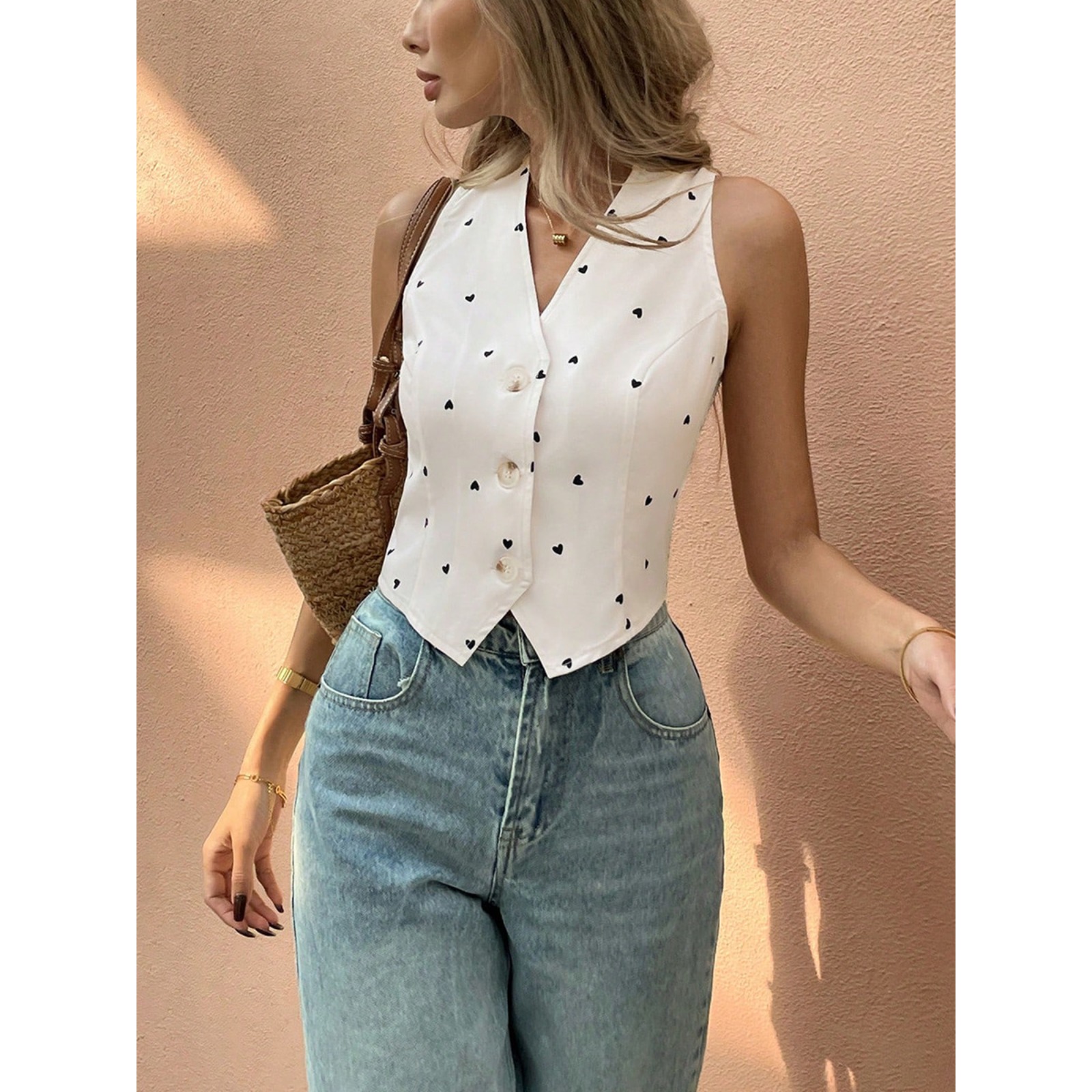 Women's Summer White V-Neck Button-Up Sleeveless Vest Slimming Cropped Cardigan Lightweight Layering Basic Open-Front Cover-Up