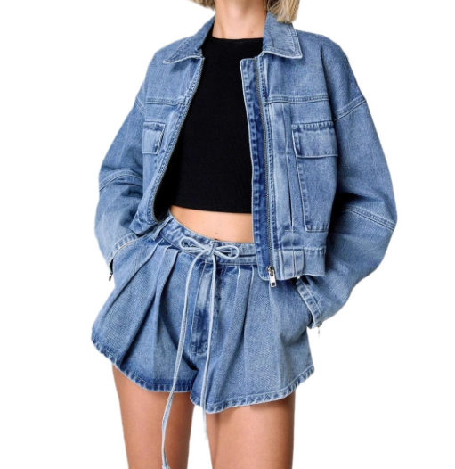 Women's Denim Jacket & Cargo Shorts Set, Women's Denim Work Suit, 2025 Spring Street Fashion Outfits