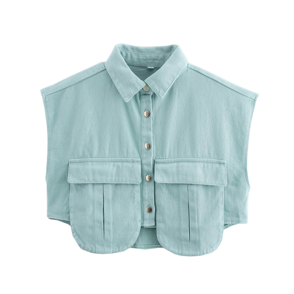 Women's Solid Color Sleeveless Polo Collar Denim Shirt Oversized Pockets Casual & Stylish