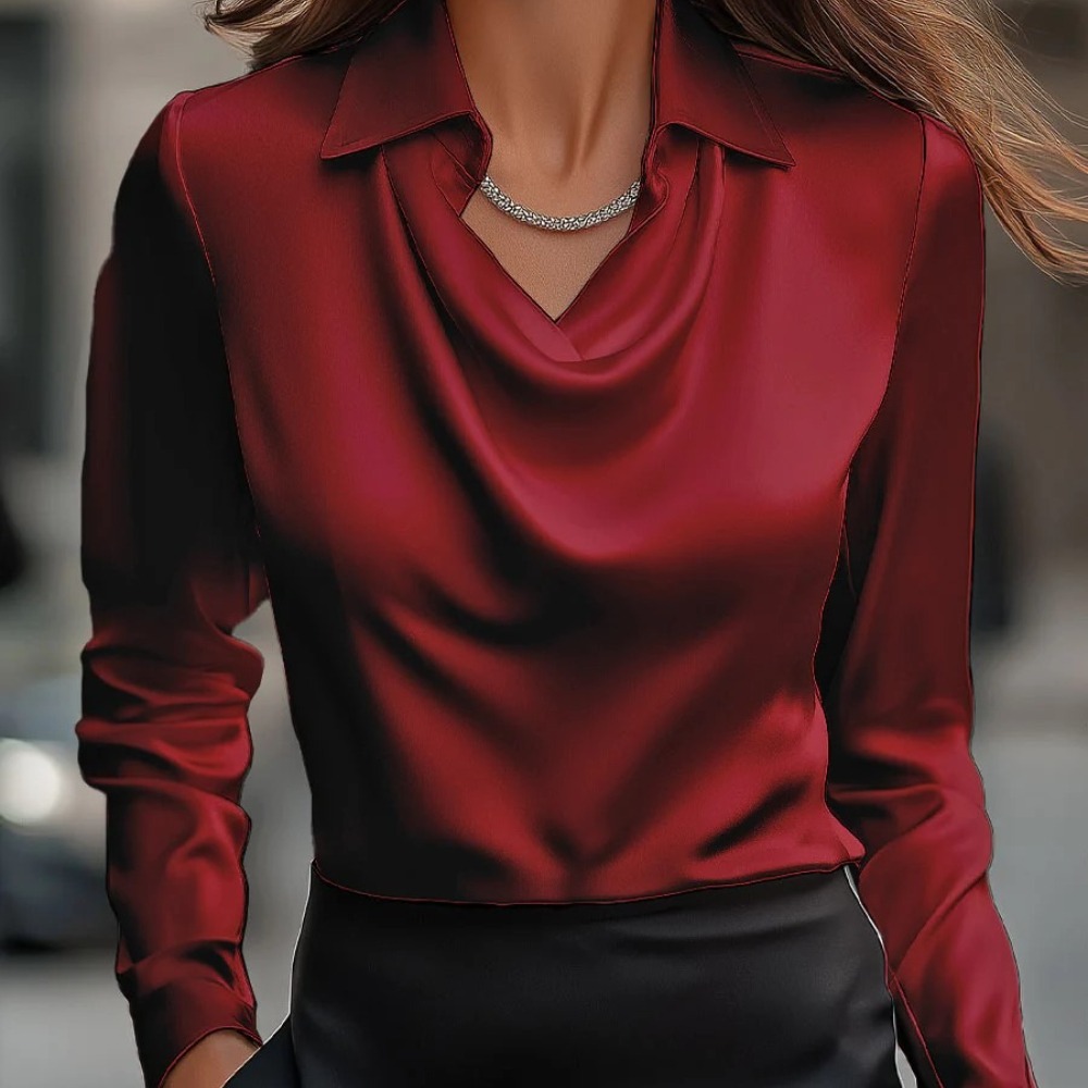 气质纯色简约荡领衬衫领女士长袖上衣