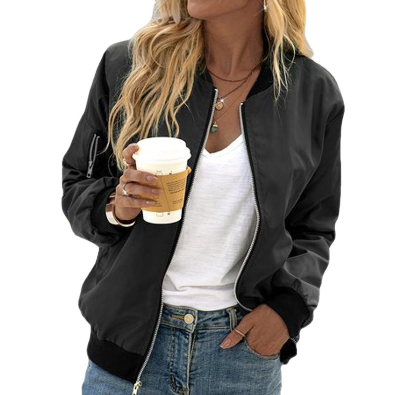 Solid Color European & American Style Zipper Jacket for Women Trendy & Slim Fit Outerwear