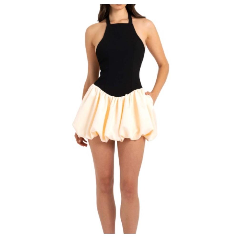 美式2025夏季新款跨境女装时尚性感拼接百褶裙修身露背连衣裙女