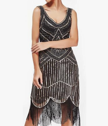 女派对礼服1920 S闪光珠流苏礼服晚上V领无袖修身连衣裙