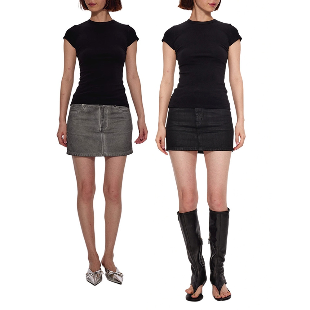 现货莫代尔正肩圆领T恤女夏季skims修身显瘦上衣美式辣妹收腰短袖