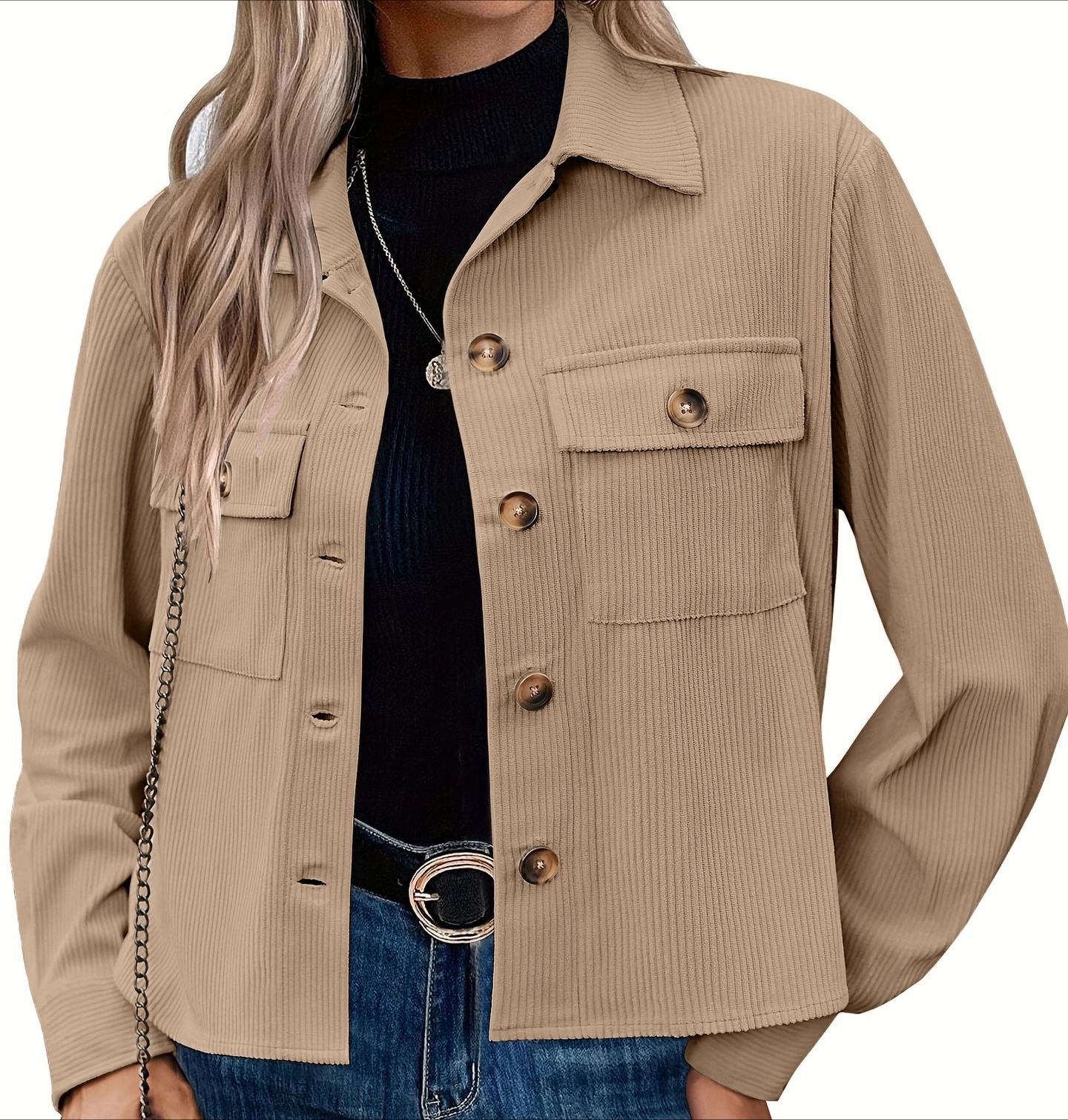 Women's Corduroy Cropped Button-Up Jacket Stylish Short Top, Trendy Crop & Casual Chic