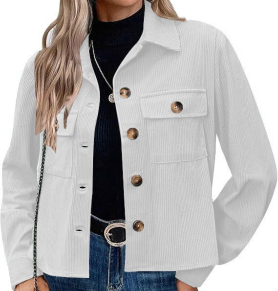 女式时尚休闲短款短衫灯芯绒纽扣露脐夹克上衣