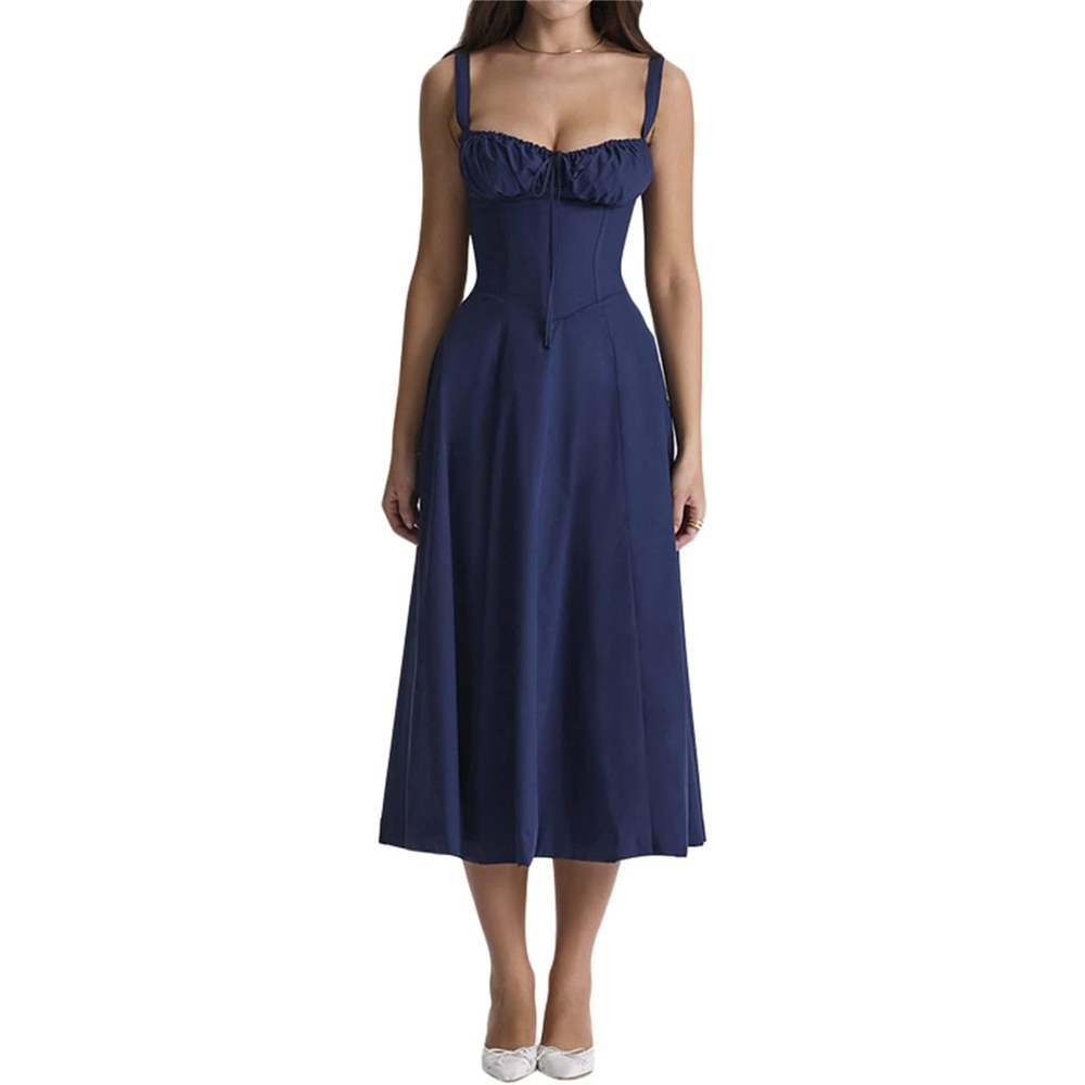 2025春季新款亚马逊欧美女装印花法式碎花露背修身吊带开叉连衣裙